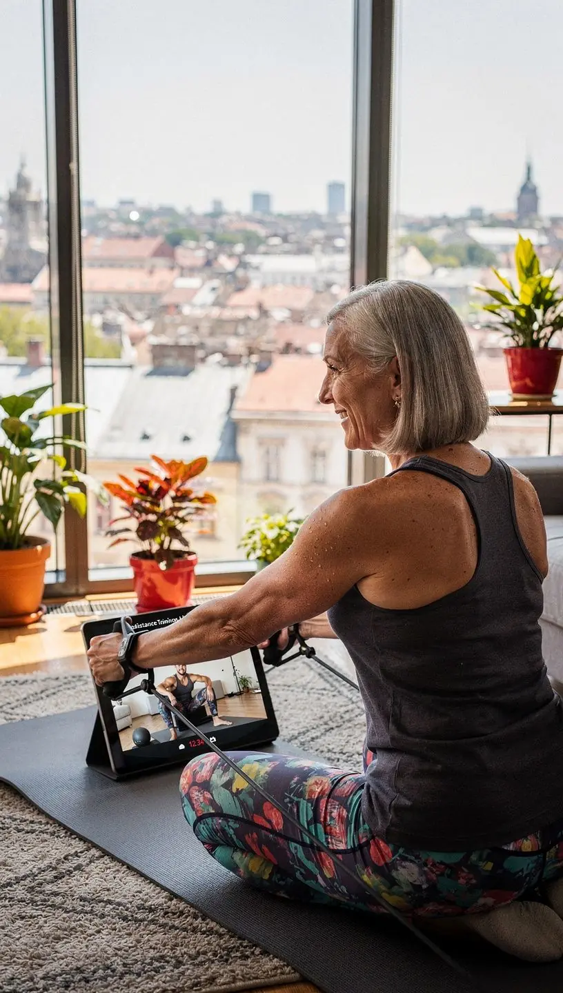 Csoportos edzés, ahol az idősebb résztvevők közösen gyakorolják a testtartásjavító technikákat.